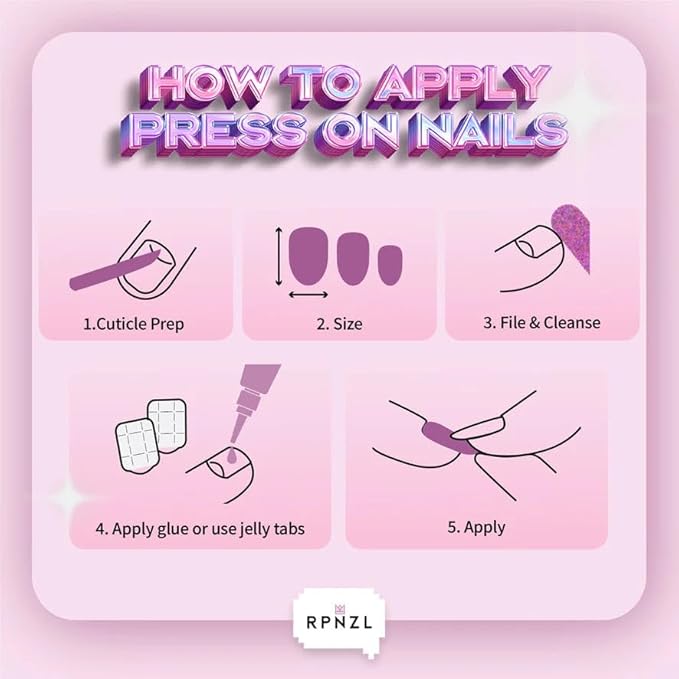 RPNZL Press On Nails - Blossom | Floral Design Almond UV Finish Nails, Salon Quality | 32 Nails, 16 Sizes Kit with Glue and Adhesive Tabs I Female Founded