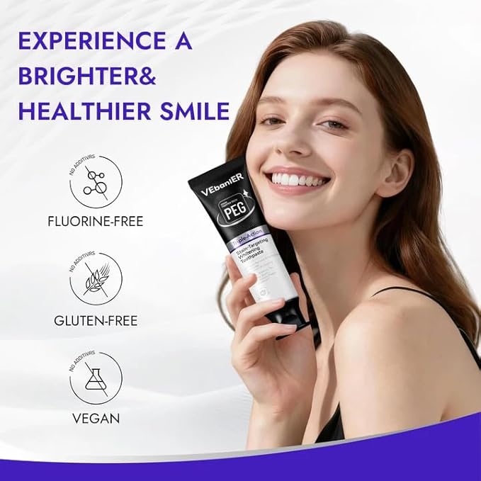 VEbanlER Stain-Targeting Teeth Whitening Toothpaste,Natural Deep Remover Stain, Plaque&Bad Breath,3D White with Charcoal,Fluoride Free,Non Toxic,for Adults, Kids and Sensitive Teeth.3.57oz.