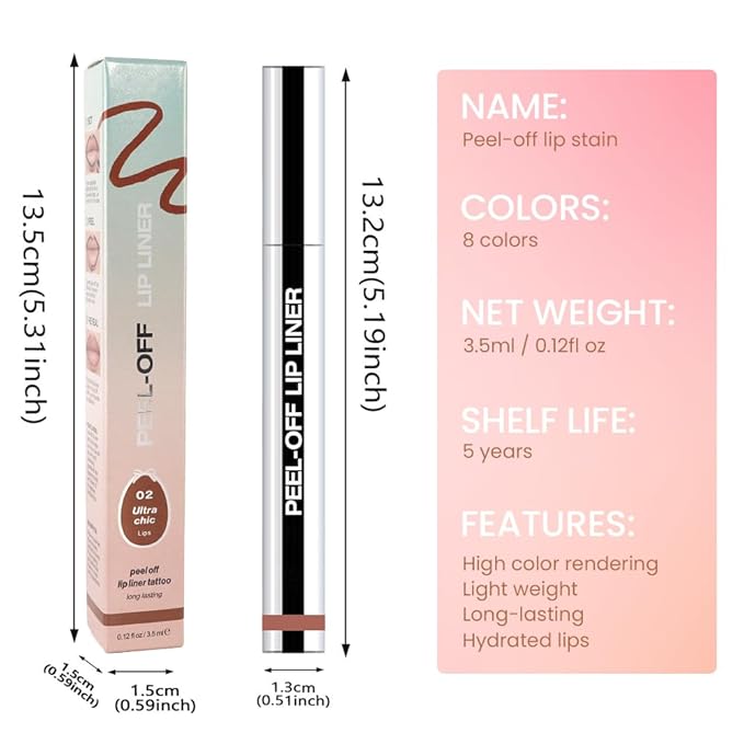 Peel Off Matte Liquid Lip Gloss Stain-Lip Liner with Tweezer, Brown Peel Off Lip Stain, Long Lasting & Waterproof Lipstick Tattoo, Transfer-Proof Lip Gloss for All Skin Types (02#, 1Pcs)