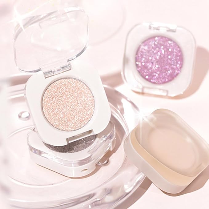 Glitter Shimmer Sparkle Eyeshadow Palette Makeup for Older Women, Silver Glitter Shimmer Metallic Holographic Multichrome Cream Iridescent Single Monochrome Eye Shadow Makeup, 12