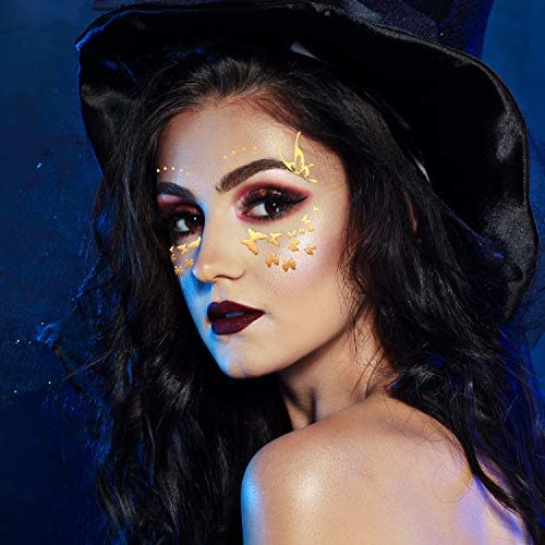 Zonon 20 Sheets Gold Glitter Freckles Face Tattoo Sparkle Face Makeup Patches Metallic Face Tattoo Sticker Temporary Transfer Tattoo Parties Decor for Halloween Christmas Women Makeup Dancer Costume