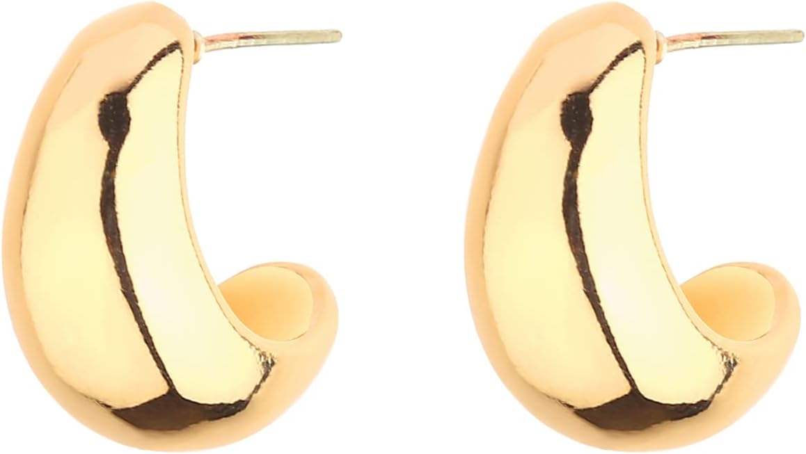 HILXURY Gold Chunky Hoop Earrings Set for Women, 14K Gold Plated Twisted Huggie Hoop Earring Hypoallergenic, Thick Open Hoops Set Lightweight