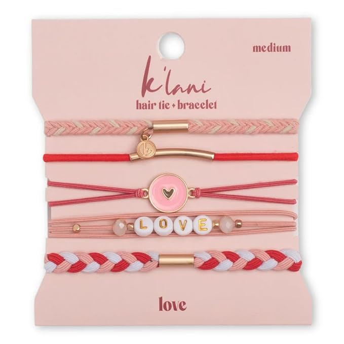K'lani Hair Tie Bracelets for Women - Elastic Hair Bands That Double as Stylish Jewelry - Love - Medium
