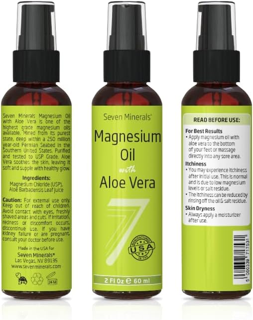 Seven Minerals Pure Magnesium Oil Spray - Pharmaceutical (USP) Grade, Highest Strength - Mined in The USA