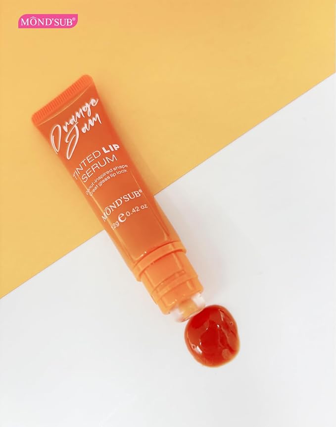 MOND'SUB Tinted Lip Serum,Moisturizing Lip Balm Gloss for Women,Lip Stain Long Lasting Waterproof,No Peel Off, Hydrating and Plumper Extreme,Stocking Stuffers,Pink Flan-Orange Jam