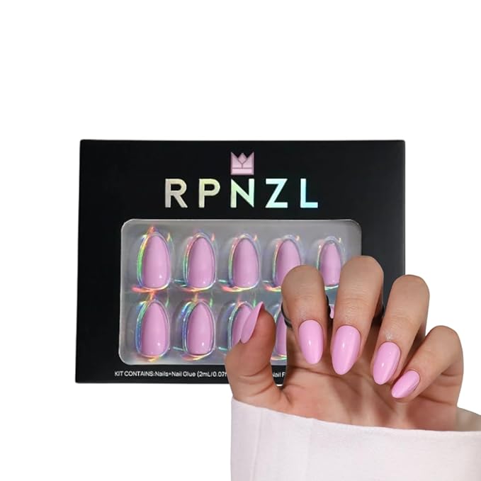 RPNZL Press On Nails - Pretty In Pink | Pink Medium Almond, UV Finish, Reusable | 32 Nails, 16 Sizes Kit with Glue and Adhesive Tabs I Female Founded