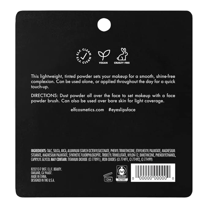 e.l.f. Prime & Stay Finishing Powder, Sets Makeup, Controls Shine & Smooths Complexion, Sheer, 0.18 Oz (5g)
