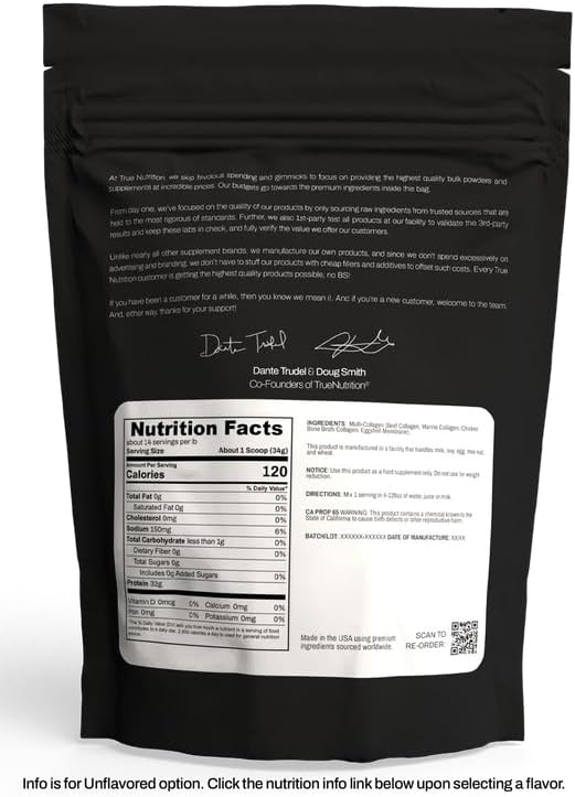 True Nutrition Multi-Collagen Powder (1 lb) – Type I, II, III, V & X Collagen Peptides, Unflavored, Paleo Friendly, Gluten-Free, 3rd Party Tested