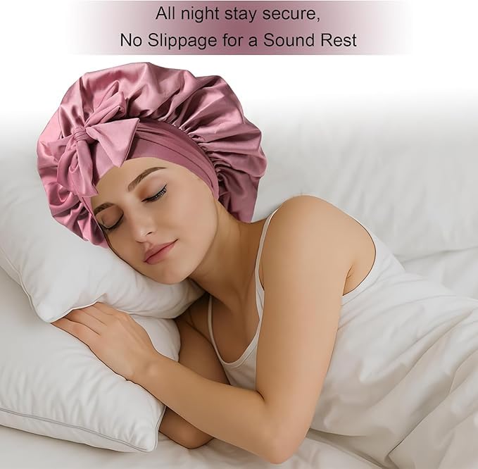 Adjustable Silk Bonnet | Double-Layer Design | Reduces Friction | Controls Frizz | Protects Curly Hair | Multi-Purpose Use
