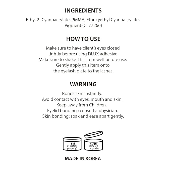 DLUX PROFESSIONAL Eyelash Extension Glue for Professionals - 9 Weeks Retention, 1 Sec Drying Time, Latex Free Semi Permanent Individual & Volume Lash Extension Glue