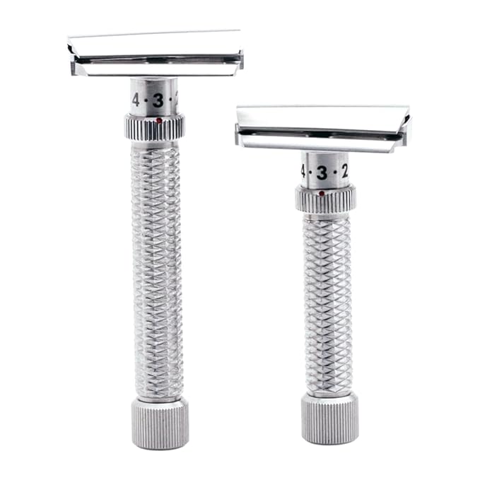 Rex Supply Co. Konsul XL Adjustable Slant Safety Razor – Stainless Steel Double Edge Razor with Long Handle & Diamond Grip | Customizable Shaving Precision | Made in USA | Wet Shaving Essential