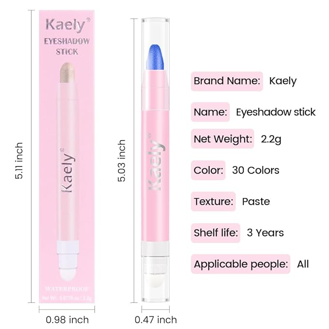 evpct 1Pcs Royal Blue Shimmer Cream Eye Shadow Brightener Sticks for Eyes Waterproof Pigmented, Double Ended Cream Eyeshadow Stick Pencil Pen with Applicator, Eye Shadow Palette Highlighter Makeup 13