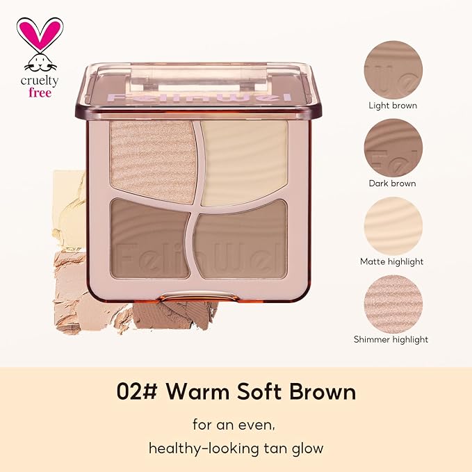 FelinWel Highlight Contour Makeup Palette Effortless Blending Matte Shimmer Highlighter Palette and Bronzer Powder for Warm Toned Skin with Brush