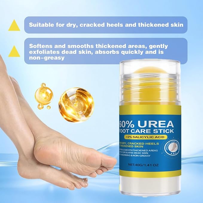 nvyue 60% Urea Cream Stick Plus 2% Salicylic Acid,Foot Cream Moisturizer for Dry Cracked Feet, Knees, Elbows, Hands, Moisturizes and Hydrates,1.41 oz
