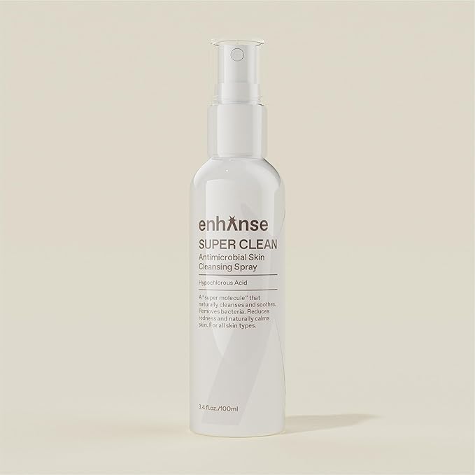 ENHANSE Super Clean, Hypochlorous Acid Spray, Helps Heal Acne Prone, Eczema, & Itchy Rashes, No Rinse Cleaner for Back Acne, Use Post Workout, Post Shave or Travel, Skin Care for Men, 100 mL
