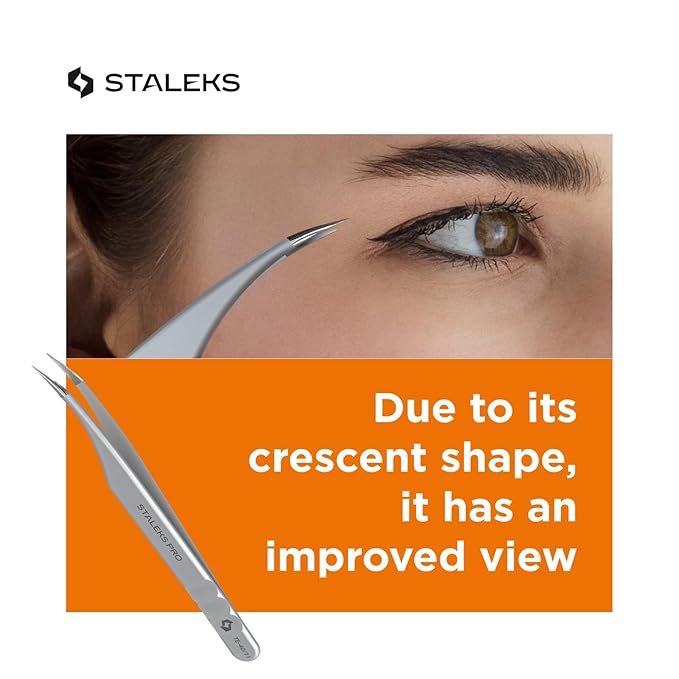 Staleks Pro Professional Eyelash Tweezers Expert 40 Type 11 – Curved – Lash Separation – Stainless Steel – Anti-Fatigue Design