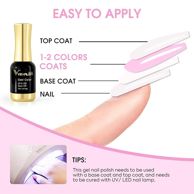 VENALISA Pink Gel Nail Polish 1 Pcs 12ml Pink Color Gel Polish Soak Off UV Salon Manicure DIY at Home Nail Art For Girls Women