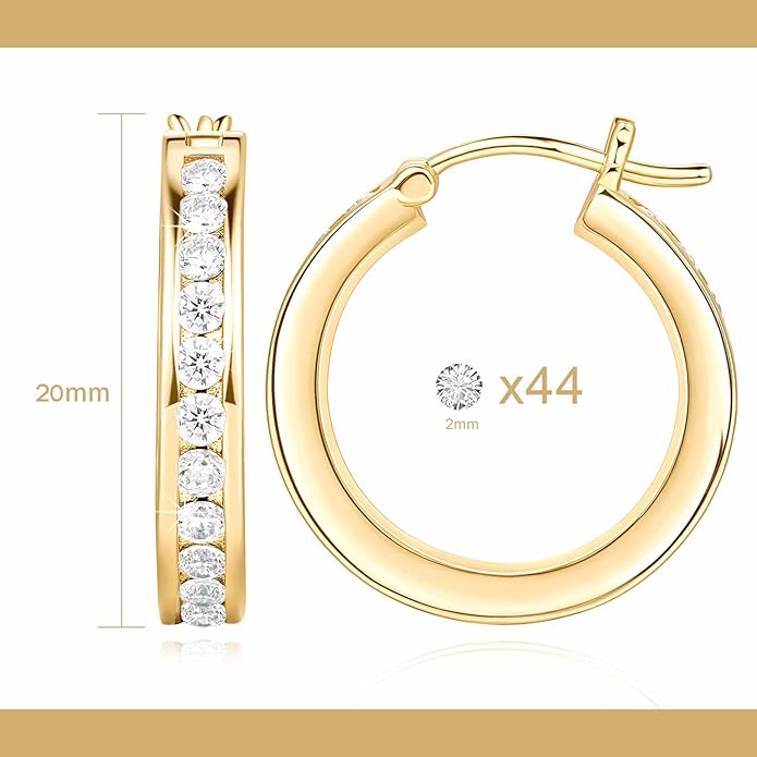 Fanglcy Gold Hoop Earrings 14K Gold Hoop Earrings for Women Comfortable Womens Earring Radiant Cubic Zirconia Hypoallergenic Lightweight Hoops Earring for Women 20mm