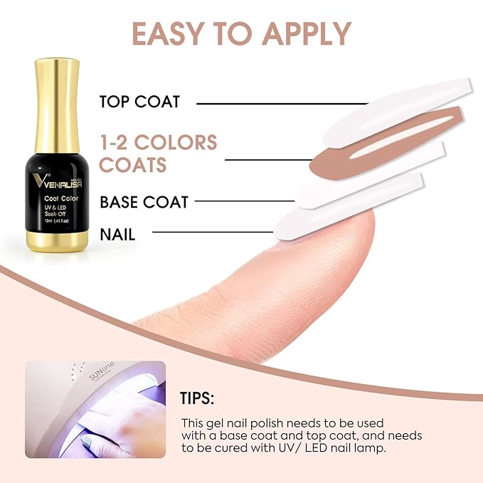 VENALISA Nude Gel Nail Polish 1 Pcs 12ml Natural Nude Color Gel Polish Soak Off UV Salon Manicure DIY at Home Nail Art For Girls Women