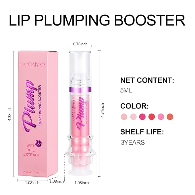 Erinde Natural Spicy Lip Plumping Booster & Ultra-Hydrating Plump Lip Plumper, Glossy Finish Fuller Lip Plumping Lip Gloss for Women Girls, 05#