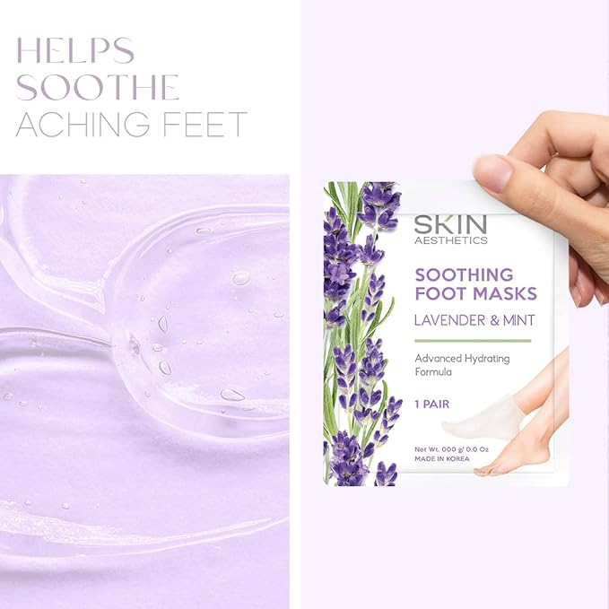 Skin Aesthetics Lavender & Mint Foot Masks - Repairs & Softens Cracked Feet, Hydrating & Exfoliating - Dermatologist Tested Korean Skincare - Clean Beauty, Natural Ingredients, Cruelty-Free - 3 Pairs