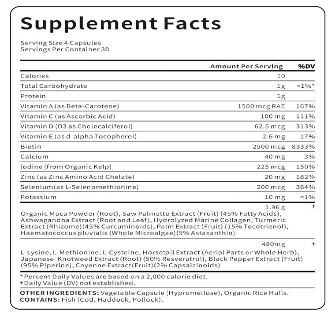 Advanced Hair Growth Supplement for Women - Biotin, Collagen, Zinc & Essential Hair Vitamins A, C and E for Thicker, Fuller, Stronger Hair - 120 Capsules