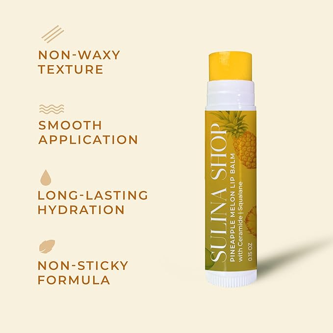 Pineapple Melon Lip Balm Hydrating & Nourishing Lip Moisturizer with Squalane, Castor Oil, and Vitamin E, Smooth Application, Lip Care, Barrier Protection, Non-Waxy, Refreshing Scent - 0.15 Fl oz