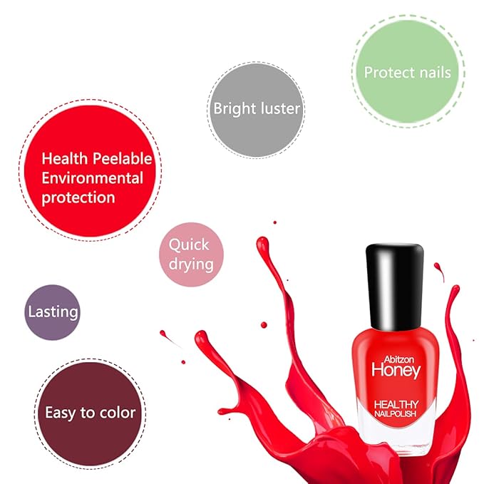 Abitzon New Nail Polish Set (10 Bottles) Non-Toxic Eco-Friendly Easy Peel Off and Quick Dry Water Based Nail Polish