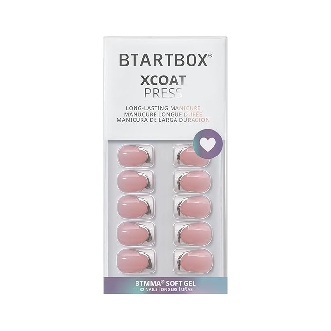 BTArtbox Press On Nails Short - Ice Veil, 3D Silver Lines White French Tip Square Press On Nails with Glue and Adhesive Tabs for Women in 16 Sizes - 32 Soft Gel Glue On Nails Kit