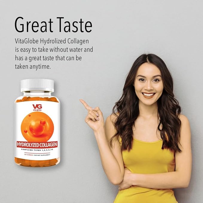 VITA GLOBE Collagen Gummies – 200mg Hydrolyzed Collagen Types I, II, III, V & X | Supports Hair, Skin, Nails, Joints & Bones | Non-GMO Daily Collagen Supplement for Adults – 120 Gummies (Pack of 2)