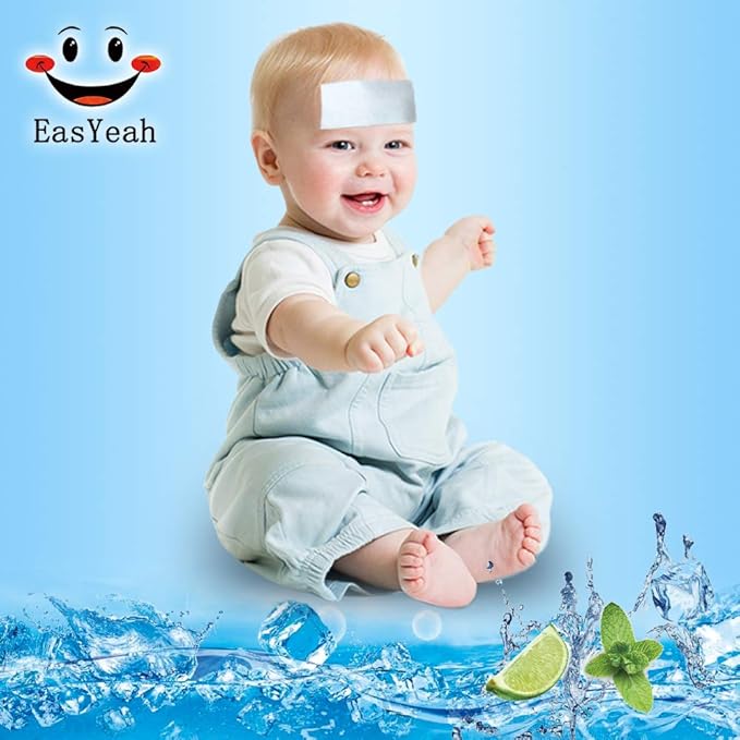 EASYEAH 12 Sheets Cooling Patches for Fever Discomfort & Pain Relief, Cooling Relief Fever Reducer, Soothe Headache Pain, Pack of 12