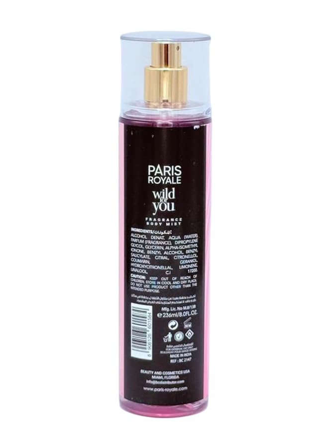 Paris Royal Wild For You Body Mist for Women, 8 Fl Oz - Passionate Fruity Floral Fragrance - Bold & Playful Body Spray (Wild for you)