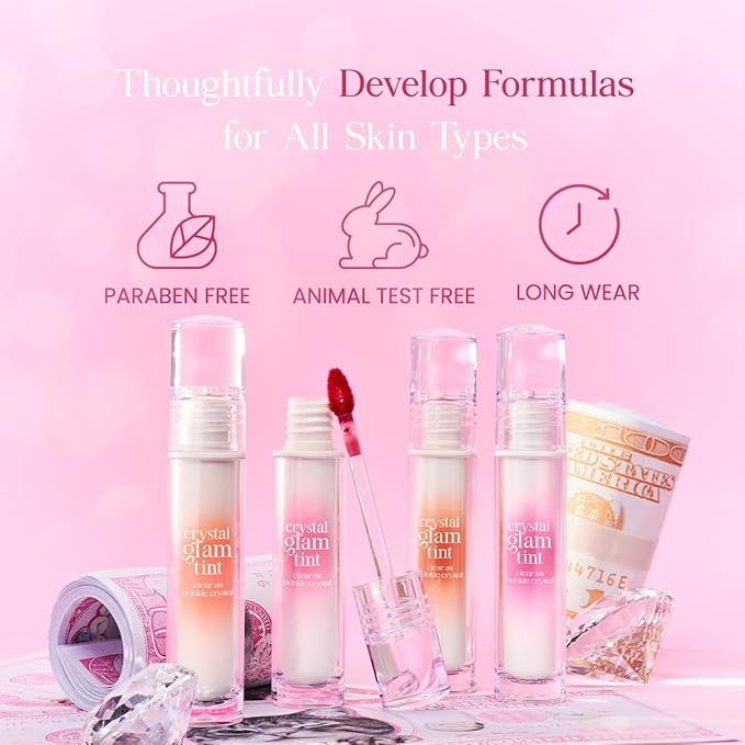 CLIO CRYSTAL GLAM TINT (015 GROOMING PEACH OPAL), Glossy Finish, Lightweight, Buildable, Glass-Like, Smoothing, Long-Lasting, Vivid