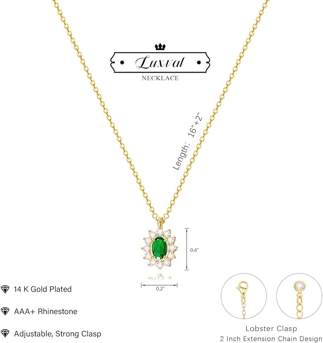 Luxval Diamond Pendant Gold Necklace for Women,Dainty 18k Gold Plated Choker Necklaces Simple Gold Jewelry Gifts for Women Girls