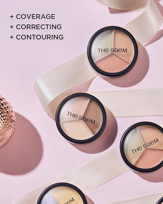 THESAEM Cover Perfection Triple Pot Concealer 2-Pack Set - 03 Correct Up Beige & 04 Tone Up Beige - 6-Color Multi Concealer Palette Kit - Korean Makeup with Sweet Almond Oil for Light Skin Tones