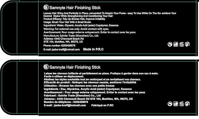 Samnyte Hair Finishing Stick, (3 Pack) Flyaway Tamer for Baby Hair and Women's Hairstyling, with Shiny Mascara for Broken Flyaways