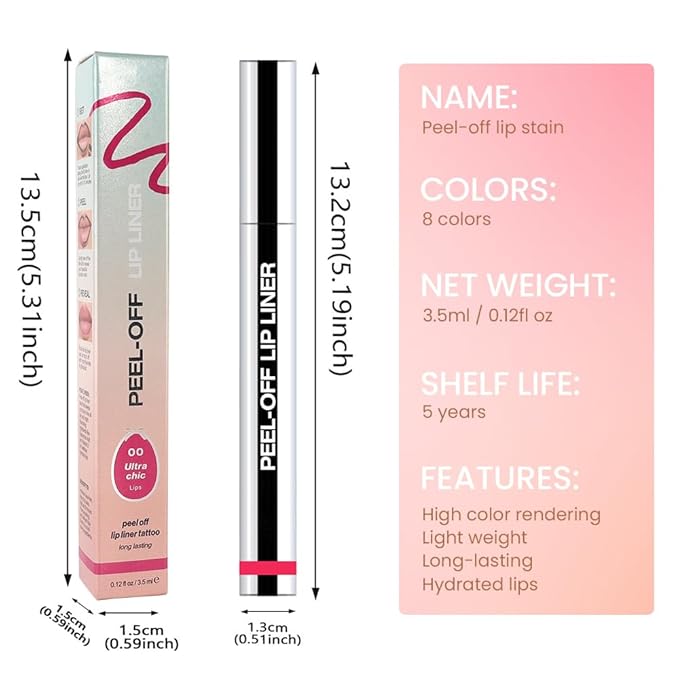 2Pcs Peel Off Matte Liquid Lip Gloss Stain-Lip Liner with Tweezer, Peel Off Lip Stain, Long Lasting & Waterproof Lipstick Tattoo, Transfer-Proof Lip Gloss for All Skin Types (00#+02#, 2Pcs)