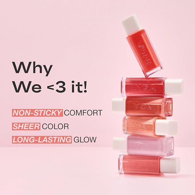 INGA Water Glow Lip Tint | Hydrating, Glossy Korean Lip Tint with Sheer Color & Glass-Like Shine | Long-Lasting, Non-Sticky Korean Lip Stain (WICKED)