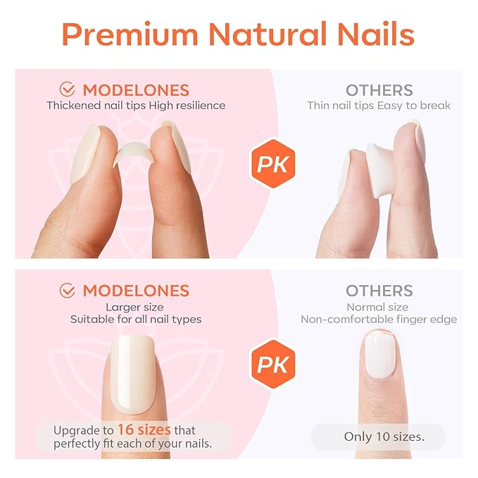 Modelones Press on Nails Short, Valentines Oval Fake Nails, Reusable Nail Kit with Nail Glue Adhesive Tabs Mini Nail File, Nails Press Ons 32Pcs 16Sizes, Women Girl Gift, Chrome Pink