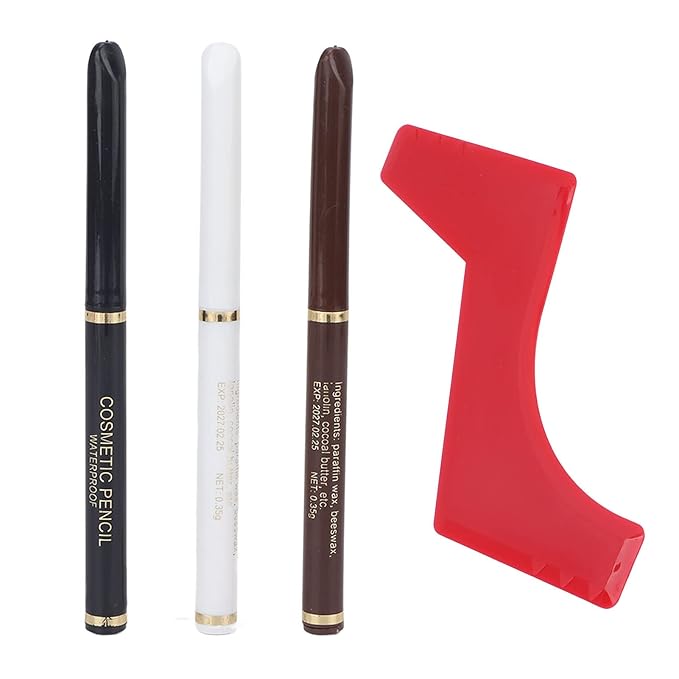 Beard Pencil Filler Set water proof Sweatproof Beard Shaping Tool Stencil Template for Men with 3 Pencils and 1 Shaper Ergonomic Design Perfect Contour Red Color