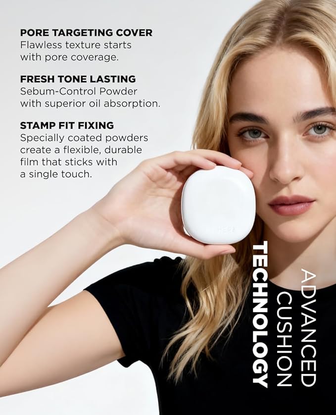 EITHER& Glow Pixel Cushion Foundation, Skincare Formula, Dewy Glass Skin, Lightweight & Long-Lasting 100H Wear, Buildable Hydrating Korean Cushion (34N Acorn, 12g)