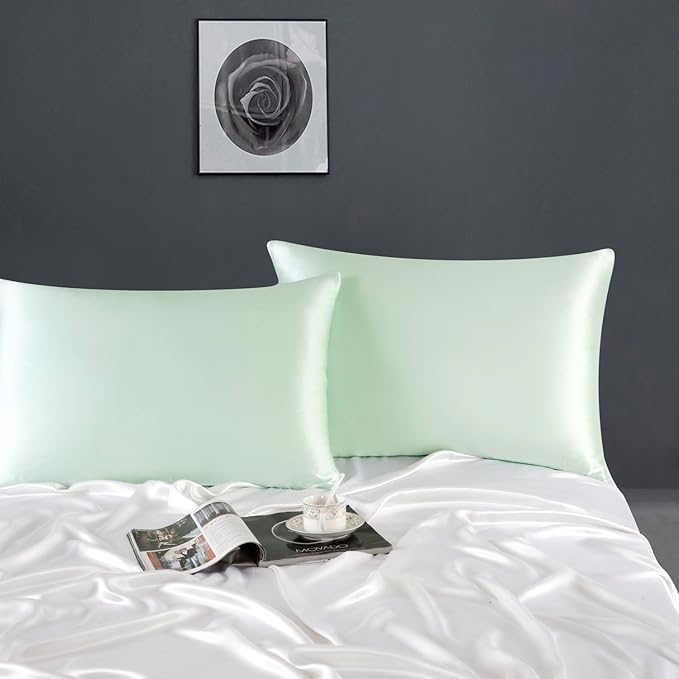 ZIMASILK 100% Pure Mulberry Silk Pillowcase for Hair and Skin Health,Soft and Smooth,Both Sides Premium Grade 6A Silk,600 Thread Count,with Hidden Zipper,1pc(Standard 20''x26'',Mint Green)