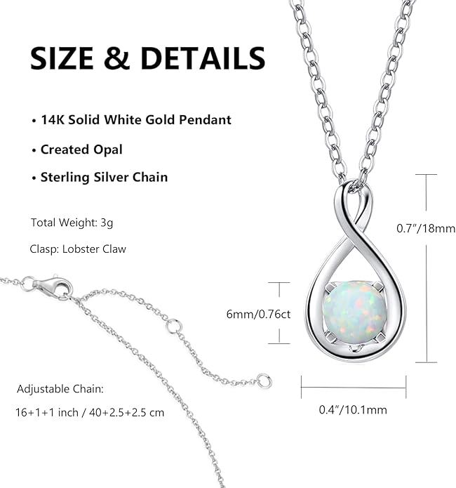 FANCIME 14K Solid Gold Birthstone Pendant with Sterling Silver Chain Infinity Gemstone Necklace Fine Jewelry Anniversary Birthday Christmas Gifts for Women Wife Her
