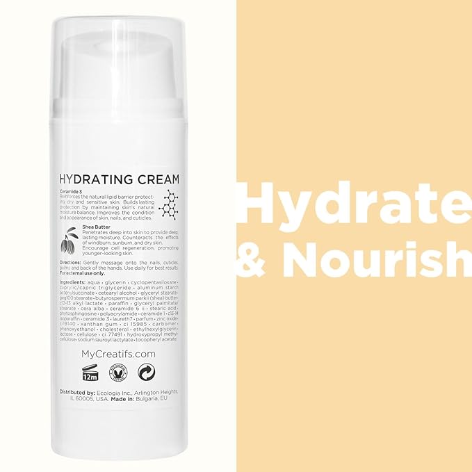 Cosmétiques Créatifs Moisturizing Hand Cream for Dry, Cracked Hands, Nails and Cuticles - 3.4 fl. oz. - Anti-Aging Skin Moisturizer with Vitamin E, Shea Butter, and Ceramides