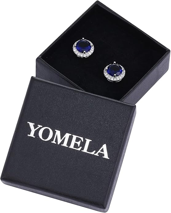 YOMELA Cubic Zirconia Earrings Studs, Halo CZ Birthstone Simulated Diamond Stud Earrings for Women