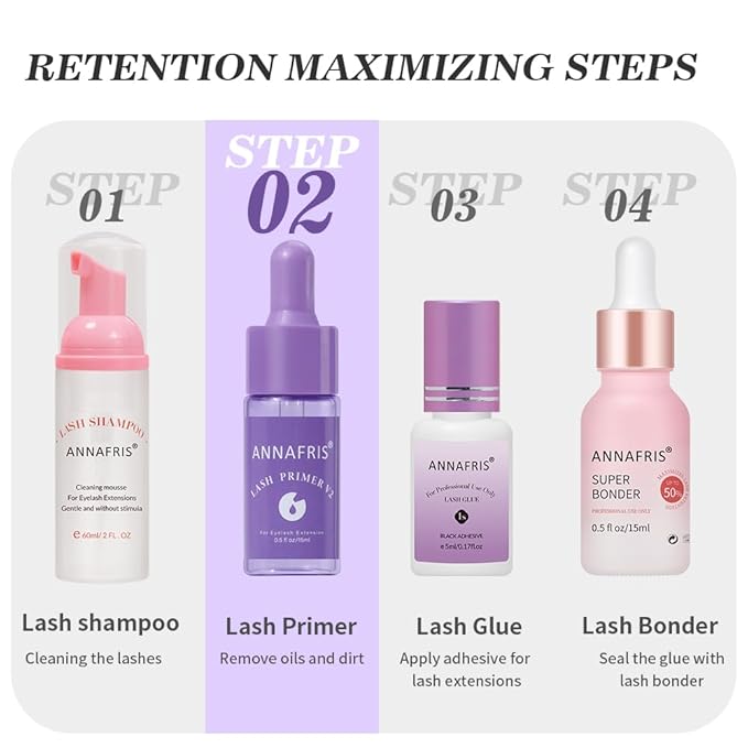 Lash Primer for Eyelash Extensions, Increase Adhesive Bonding Power Retention,Removes Oils and Proteins (10ml)