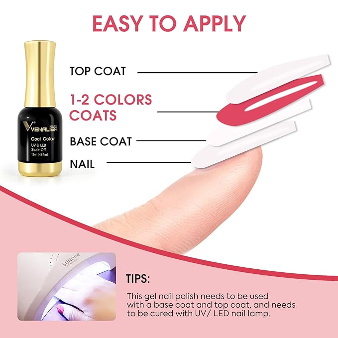 VENALISA Red Gel Nail Polish 1 Pcs 12ml Coral Red Color Gel Polish Soak Off UV Salon Manicure DIY at Home Nail Art For Girls Women