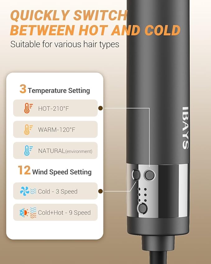 IBAYS Hair Dryer Brush 6 in 1 Hair Styler, 110,000 RPM High-Speed Negative Ionic Hair Dryer, Auto Curl Frizz-Free Blow Dryer Brush for Curling Volumizing Straightening Styling