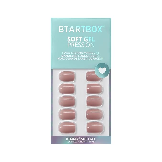 BTArtbox Press On Nails Short - Taro Nude Squoval Fall Press On Nails with Glue for Women, Opaque Soft Gel Glue On Nails in 15 Sizes - 30 Stick On Nails Kit, Clay Kiss