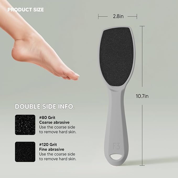 F3 Systems, Wide Emery, Double-Sided Pedicure Tool, Colossal Foot File for Men & Women, Effective for Cracked Heel, Callus Remover, Foot Scrubber, Professional, (Gray)